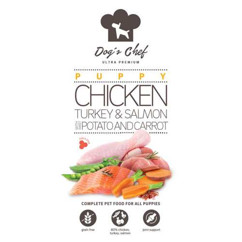 2x Dog’s Chef CHICKEN, TURKEY & SALMON WITH SWEET POTATO AND CARROT Puppy 12kg
