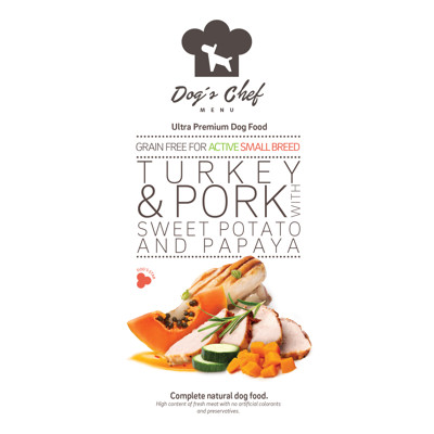 DOG'S CHEF Turkey & Pork with Sweet Potato and Papaya for ACTIVE Small Breed 2kg