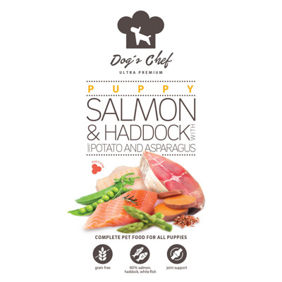 2x Dog’s Chef SALMON & HADDOCK WITH SWEET POTATO AND ASPARAGUS Puppy 12kg